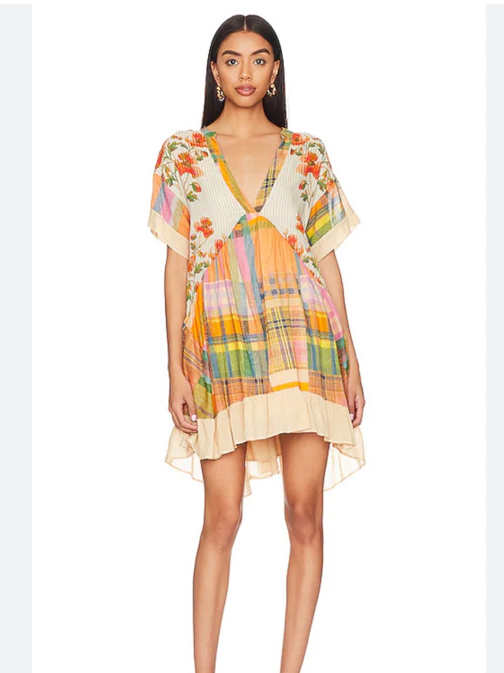 Free People Printed Agnes Dress Mini Patchwork Size Small Boho Hippie Festival